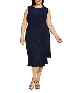 Adrianna Papell Plus Asymmetric Draped Jersey Midi Dress