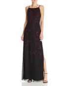 Aidan Mattox Contrast Floral Beaded Gown
