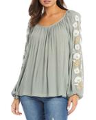 Karen Kane Embroidered Sleeve Gauze Top