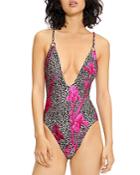 Ted Baker Plunging Printed Chain One Piece Swimsuit