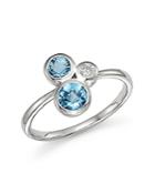 Blue Topaz And Diamond Three Stone Ring In 14k White Gold - 100% Exclusive