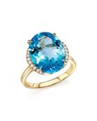Blue Topaz Oval Ring With Diamonds In 14k Yellow Gold - 100% Exclusive