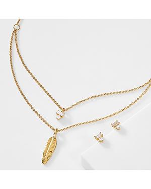 Nadri Cubic Zirconia Feather Layered Pendant Necklace & Stud Earrings Set