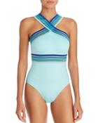 Kenneth Cole Ombre-trim High Neck One Piece Swimsuit