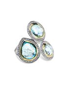 Ippolita 18k Yellow Gold & Sterling Silver Chimera Rock Candy Blue Topaz & Diamond Three Stone Statement Ring