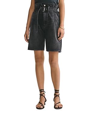Agolde Cotton Belted Denim Shorts In Pave