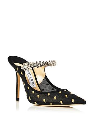 Jimmy Choo Women's Bing 100 Pointed Toe Embellished Mesh High Heel Mules