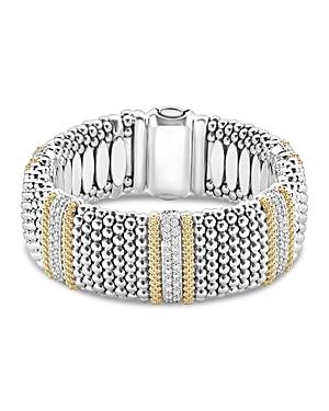 Lagos 18k Gold & Sterling Silver Diamond Lux Five Station Bracelet, 23mm
