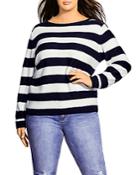 City Chic Plus Striped Boat-neck Sweater