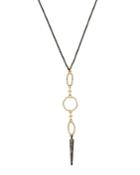 Armenta 18k Yellow Gold & Blackened Sterling Silver Old World Open Oval & Champagne Diamond Dagger Necklace, 15.5