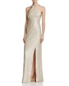 Laundry By Shelli Segal Metallic Cross-front Gown