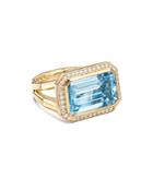 David Yurman 18k Yellow Gold Novella Statement Ring With Blue Topaz & Diamonds