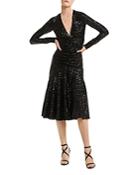 Michael Kors Ruched Sequin Long Sleeve Midi Dress