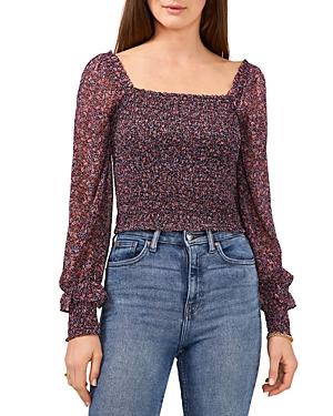 1.state Printed Balloon Sleeve Smocked Top