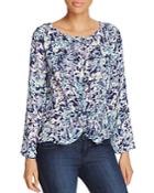 Cupcakes And Cashmere Lara Abstract Floral Twist Waist Blouse