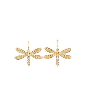 Temple St. Clair 18k Yellow Gold Diamond Dragonfly Drop Earrings