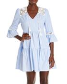 Aqua Striped Crochet Trim Fit & Flare Dress - 100% Exclusive