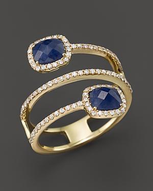 Meira T 14k Yellow Gold Blue Sapphire Triple Row Ring With Diamonds