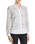 Karl Lagerfeld Floral-embroidered Lace-overlay Blouse