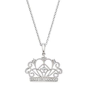 Diamond Crown Pendant Necklace In 14k White Gold, .10 Ct. T.w.
