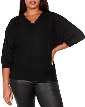 Belldini Plus Lace Trim V Neck Sweater
