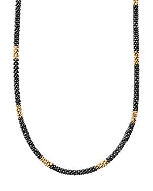 Lagos Gold & Black Caviar Collection 18k Gold & Ceramic Long Station Necklace, 16