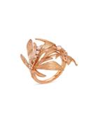 Hueb 18k Rose Gold Bahia Diamond Textured Leaf Ring