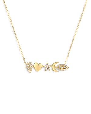 Moon & Meadow 14k Yellow Gold Diamond Symbols Bar Necklace, 16-18