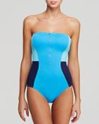Dkny Solid Block Colorblock Bandeau One Piece Swimsuit
