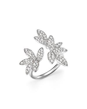 Diamond Pave Leaf Ring In 14k White Gold, .85 Ct. T.w.