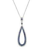 Sapphire And Diamond Open Teardrop Pendant Necklace In 14k White Gold, 18