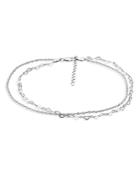 Aqua Double Row Heart Link & Diamond Cut Rope Chain Ankle Bracelet In Sterling Silver - 100% Exclusive