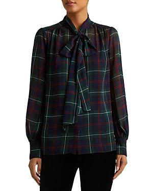 Lauren Ralph Lauren Plaid Tie Neck Top