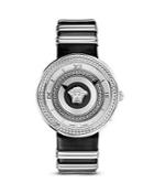 Versace V-metal Icon Stainless Stain Watch With Black Leather Band, 40mm