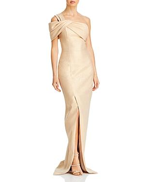 Teri Jon By Rickie Freeman Metallic Jacquard One Shoulder Gown
