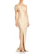 Teri Jon By Rickie Freeman Metallic Jacquard One Shoulder Gown