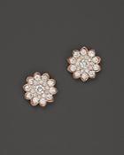 Diamond Cluster Flower Stud Earrings In 14k Rose Gold, 1.35 Ct. T.w.