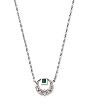 Colette Jewelry 18k White Gold Galaxia Emerald & Diamond Moon Pendant Necklace, 14-16