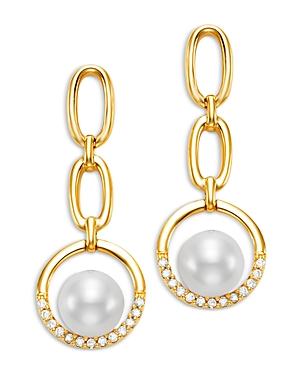 Bloomingdale's Cultured Freshwater Pearl & Diamond Link Drop Earrings In 14k Yellow Gold - 100% Exclusive
