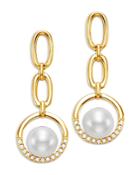Bloomingdale's Cultured Freshwater Pearl & Diamond Link Drop Earrings In 14k Yellow Gold - 100% Exclusive