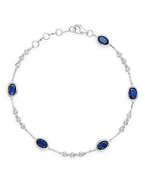 Bloomingdale's Blue Sapphire & Diamond Station Bracelet In 14k White Gold - 100% Exclusive