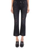 The Kooples Distressed Cropped Jeans In Leopard Black