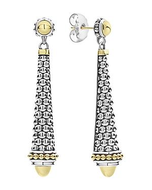 Lagos 18k Yellow Gold & Sterling Silver Signature Caviar Long Drop Earrings
