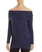 Red Haute Off-the-shoulder Speckled Sweater