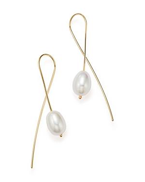 Cultured Freshwater Pearl Sweep Earrings In 14k Yellow Gold, 8mm