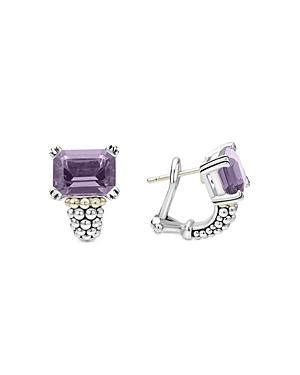Lagos 18k Yellow Gold & Sterling Silver Glacier Amethyst Caviar Beaded Half Hoop Earrings