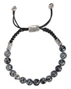 John Varvatos Collection Sterling Silver Skull & Gray Obsidian Bead Adjustable Bracelet