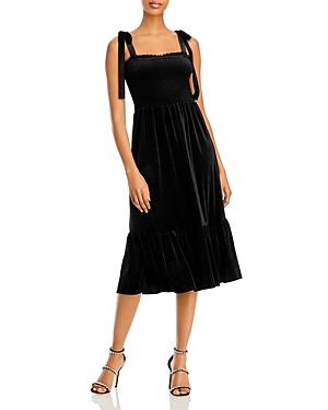 Lucy Paris Velvet Ruffle Smocked Midi Dress