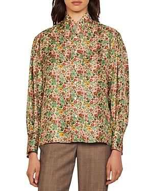 Sandro Faraday Floral Print Silk Shirt