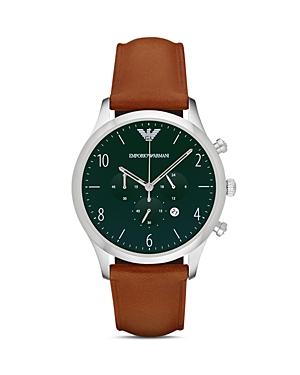 Emporio Armani Green Stainless Steel Brown Strap Watch, 43mm